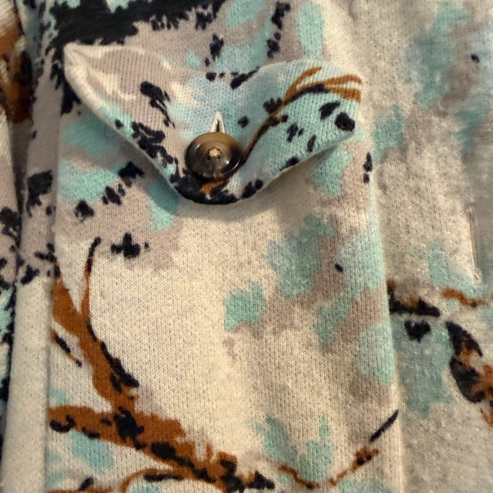 PLAE Women's Abstract Floral Teddy Jacket - Cream and Blue - Picture 4 of 5